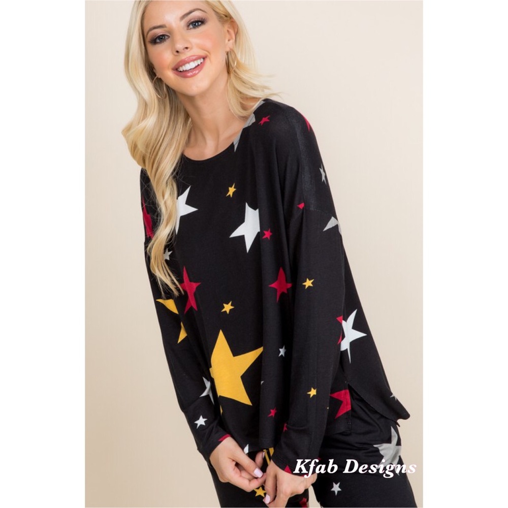 SMALL RESTOCKED! Star Print Soft Jersey Top w/Side Slits - Picture 7 of 8